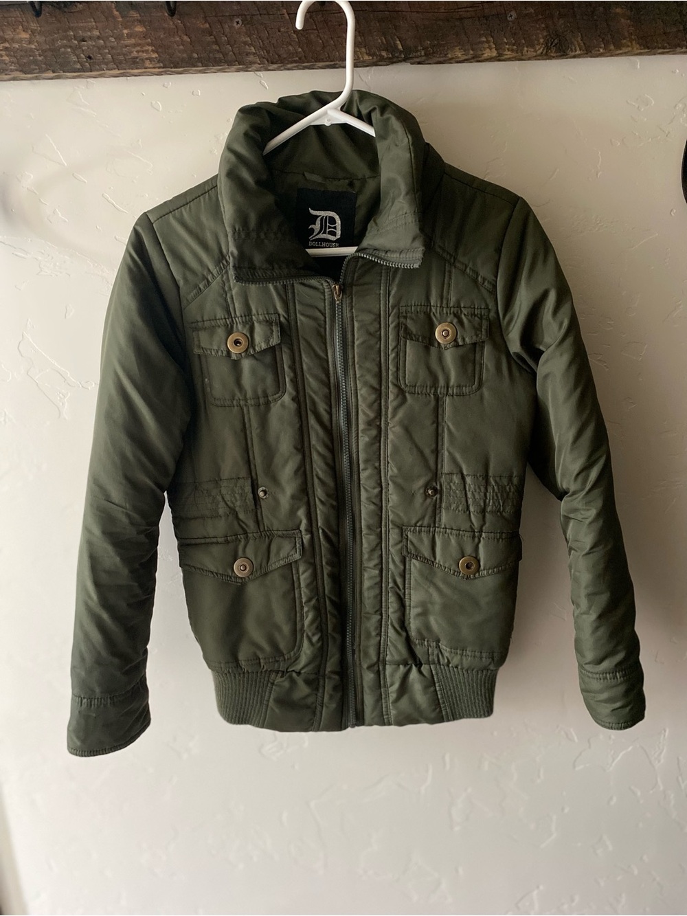 Dollhouse Forest Green Quilted Bomber Jacket